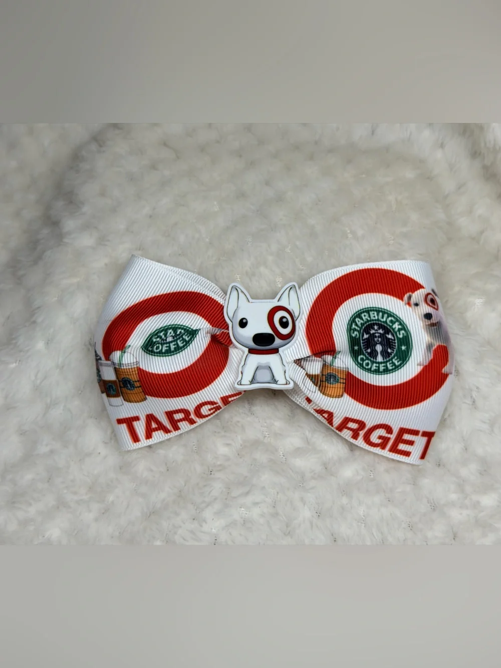 White & Red Branded Target x Starbucks Kids Bow Hair Clip